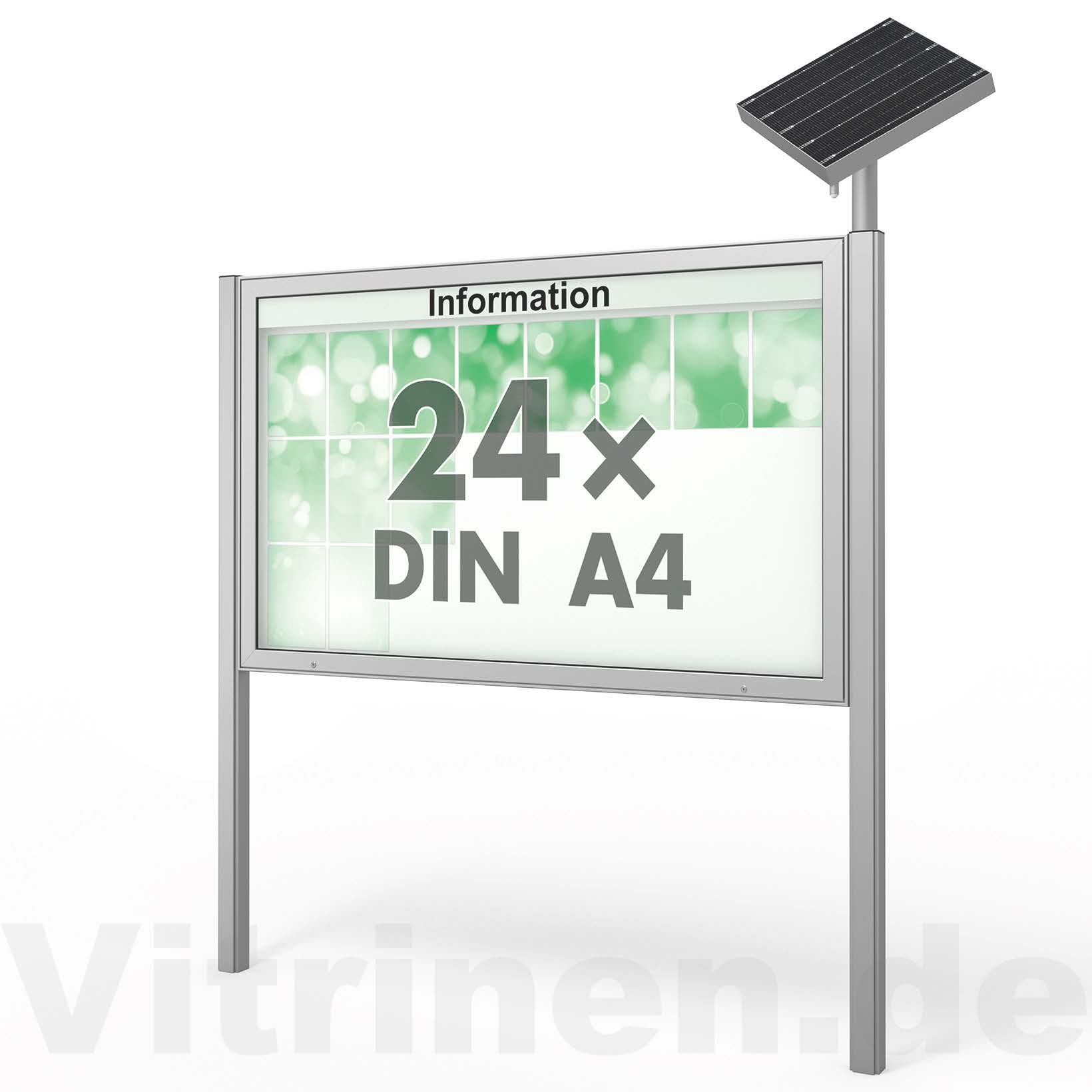24 x DIN A4 Schaukasten Plenum eckig - der "Klassiker" mit Solar-Modul und Pfosten - Bautiefe 65mm 24 x DIN A4 Schaukasten Plenum eckig - der "Klassiker" mit Solar-Modul und Pfosten - Bautiefe 65mm