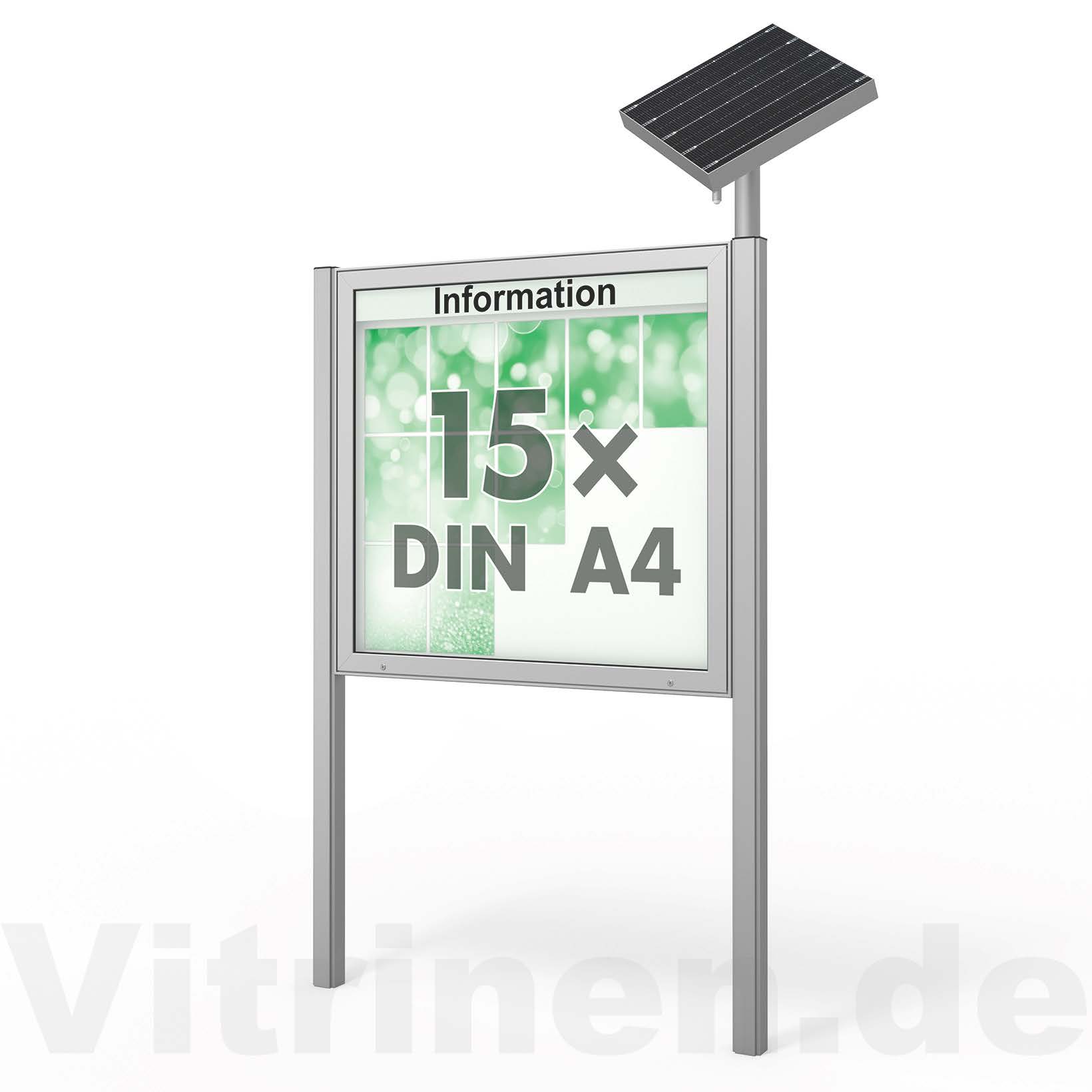 15 x DIN A4 Schaukasten Plenum eckig - der "Klassiker" mit Solar-Modul und Pfosten - Bautiefe 65mm 15 x DIN A4 Schaukasten Plenum eckig - der "Klassiker" mit Solar-Modul und Pfosten - Bautiefe 65mm